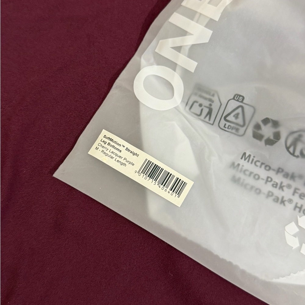 ONER ACTIVE SOFTMOTION STRAIGHT LEG GRAY LOGO CHERRY LACQUER PURPLE MED BNWT - Picture 8 of 8